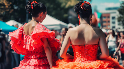 Obraz premium Colorful skirts fly during traditional Mexican dancing. Generative AI