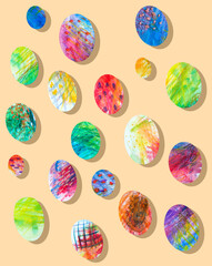 Fototapeta na wymiar Pattern with colored painted eggs on the background for Easter holiday