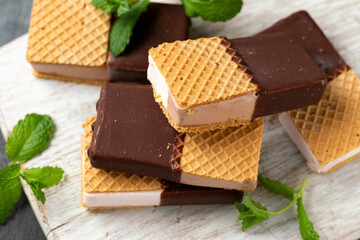 Ice Cream Sandwich with chocolate and wafers