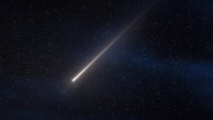 Fototapeta na wymiar Falling star. Meteor trail in the night starry sky. A meteorite burns in the atmosphere.