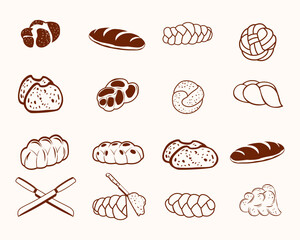 Creative Hi-Quality Challah Braid Food Collections, Sweet Delicious Spice Baguette Bun Sketch Cake Menu Meal Breakfast Free Icon Object Elements, With Premium Vector.