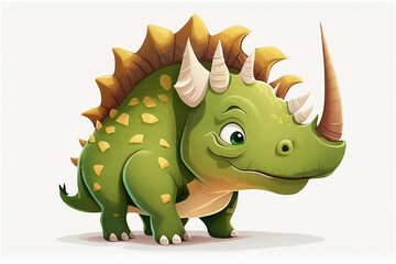 Obraz premium Cute Cartoon Dinosaur on white background, Generated AI