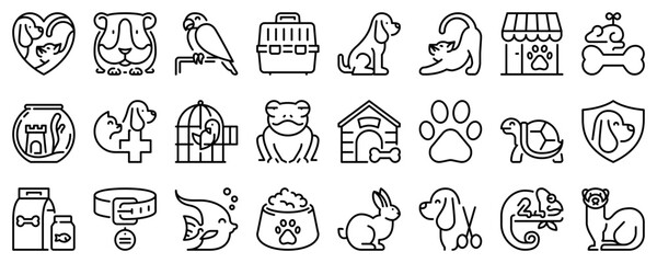 Line icons about pets and vet on transparent background with editable stroke.
