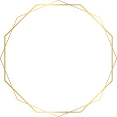 Double octagon gold frame, outline stroked  border isolated on transparent background, PNG template picture, card, text,social post