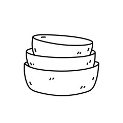 Stack of plates isolated on white background. Kitchen utensils. Vector hand-drawn doodle illustration. Perfect for decorations, logo, various designs.