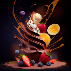 Chocolate dessert combined with fruit. Generate Ai