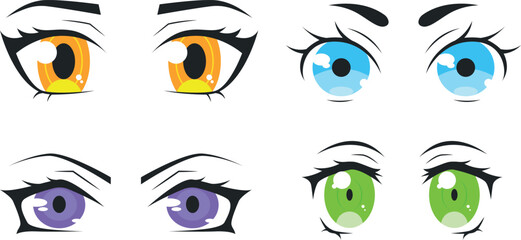 Different set of anime eyes, vector illustration