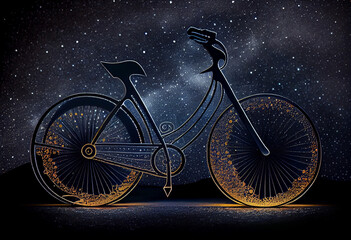 Bicycle creative image made with starry night to form the bicycle shape . Generate Ai