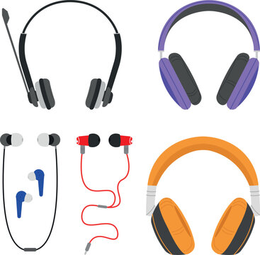 Big, small and wireless headphones, vector illustration