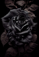 Fototapeta premium Photo black rose flower close up dark roses background. Generate Ai