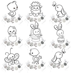 Happy Easter,Bunny, easter,Coloring-Book-Easter-clipart
