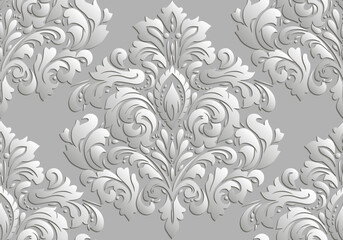 Vector damask seamless pattern background. Elegant luxury texture for wallpapers, backgrounds and page fill. 3D elements with shadows and highlights.