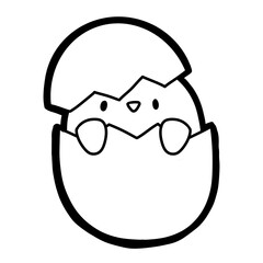 Outline hand drawn cute baby chicken