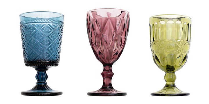 Stylish glasses for a restaurant for different drinks, transparent background, isolate .