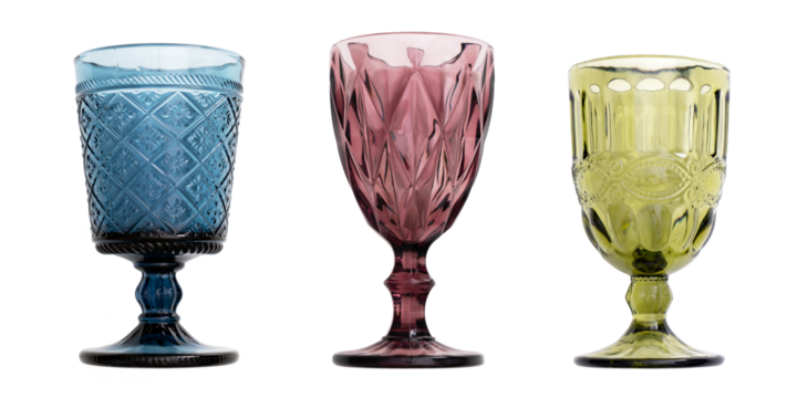 Stylish glasses for a restaurant for different drinks, transparent background, isolate .