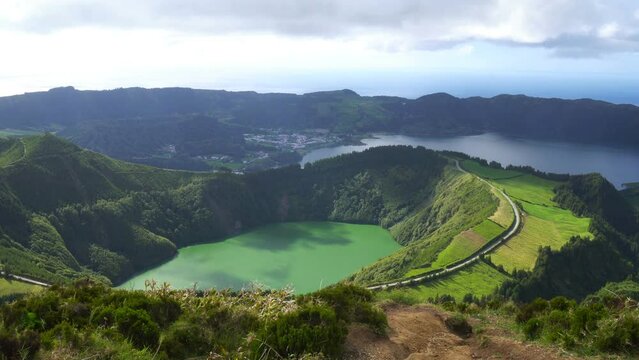 Lagoa de Santiago and Lagoa das Sete Cidades, Lagoon of the Seven Cities in Sao Miguel Island, Azores, Real Time
