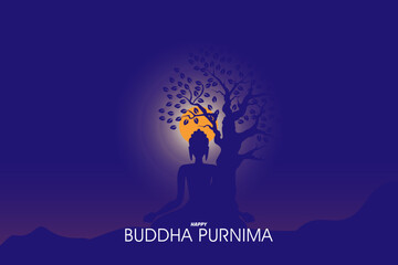 illustration of Buddhist meditation under a tree night time