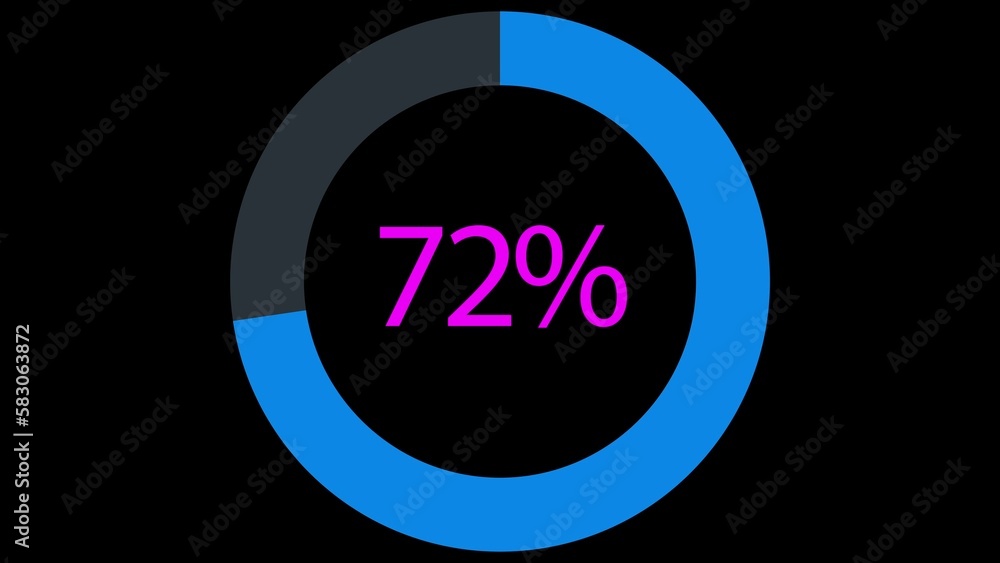 Poster blue radial progress bar. percent indicator. flat style. simple ui diagram element on black backgrou