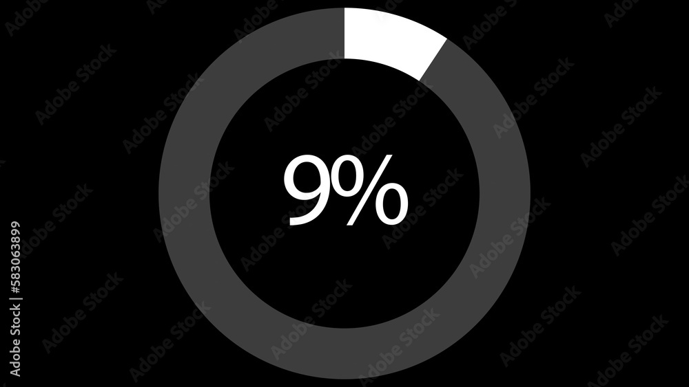 Poster update process, black screen with a circle in which white digits with percents. 3d animation