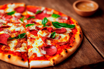Delicious pizza close-up. generate by ai