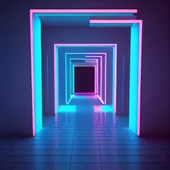 Light in the tunnel, square format. Neon Light. Generative AI

