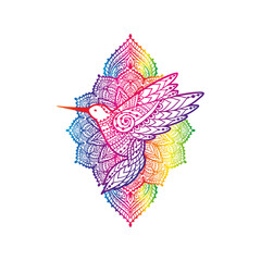 Hummingbird zen ornament mandala. Vector illustration. Colibri