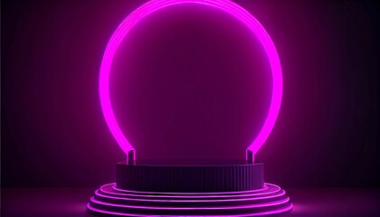 Podium 3d, Futuristic, Glowing Empty Showcase. Blank product pedestal for product presentation. Neon details. Generative AI