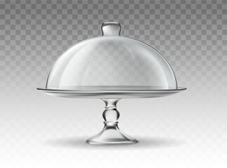3d realistic vector icon illustration. Transparent glass cloche. Cake stand. Isolated on transparent background.
