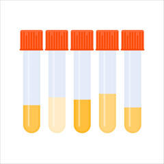 Urine sample in test tubes showing dehydration level. Yellow specimen liquid containers. Laboratory equipment. Medical concept. Vector illustration.