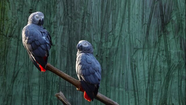 Red-tailed parrot singing parrot on tree branches