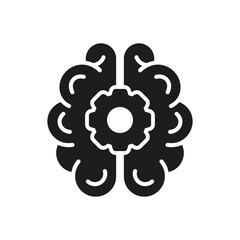 Smart Innovation Solid Pictogram. Human Brain with Gear Black Silhouette Icon, Engineering Concept. Technical Solution Symbol on White Background. Isolated Vector Illustration