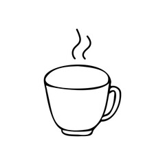 A cup of hot fragrant tea or coffee. Hot vitamin drink for colds. Doodle. Vector illustration. Hand drawn. Outline.