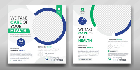 medical healthcare social media post design for hospital clinic and doctor banner template