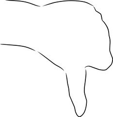 Hand showing thumbs down, vector. Hand drawn sketch. The hand shows a thumbs up, a sign of disagreement.