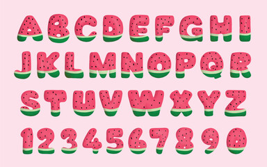 Cute watermelon letter alphabet cartoon font