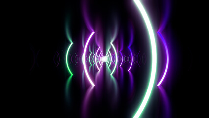 Neon Line Tunnel glowing　Fluorescent light corridor stage  3D illustration background