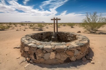 Stone water well in the desert. Generative AI