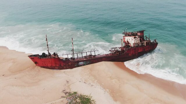 ship wreck of the Tamaya 1 at the coast of Liberia, Africa