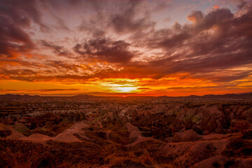 Fototapeta na wymiar sunset in the cappadocia red valley