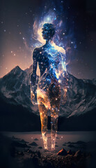 Double exposure galaxy background, epic view, smartphone wallpaper, (generated ai)