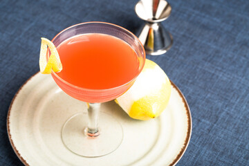 Paper Plane cocktail refreshment bourbon whiskey, amaro, bittersweet orange-red aperitif and lemon...