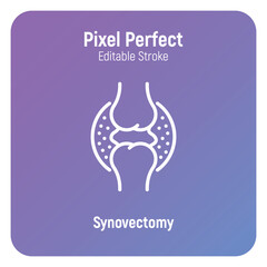 Synovectomy thin line icon. Knee surgery, arthritis. Joint inflammation. Pixel perfect, editable stroke. Vector illustration.