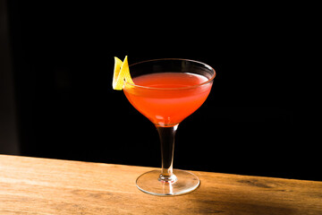 Paper Plane cocktail refreshment bourbon whiskey, amaro, bittersweet orange-red aperitif and lemon juice