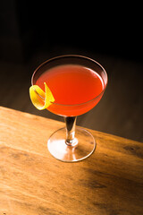 Paper Plane cocktail refreshment bourbon whiskey, amaro, bittersweet orange-red aperitif and lemon juice