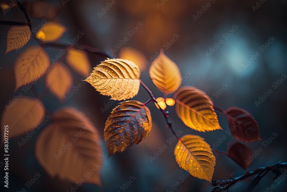 Poster blurred background with leaves in sharp focus generative ai
