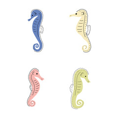 Seahorse Character sea animal on deep background. Wild life illustration. Underwear world. Vector illustration.