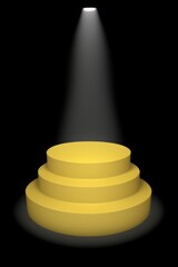 yellow podium on dark background with spotlight. pedestal for product display 3d rendered