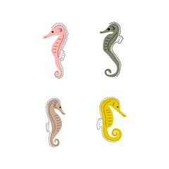 Seahorse Character sea animal on deep background. Wild life illustration. Underwear world. Vector illustration.