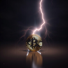 3D Bitcoin lightning created with generative AI