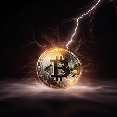 3D Bitcoin lightning created with generative AI